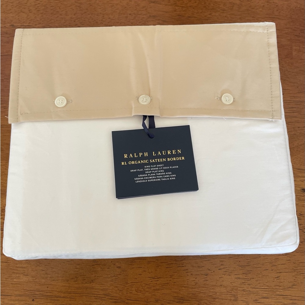 NEW Ralph Lauren Organic Sateen Border King Flat Sheet